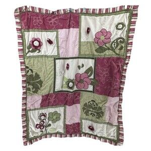 Vintage Cocalo Baby Girl Quilt Blanket Butterfly Floral Pink Green 37"x44"